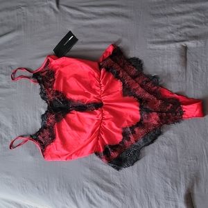 Sexy red and black lace lingerie romper nwt
